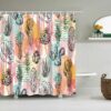 Colorful Cactus Desert Plants Shower Curtain, Cacti Flora Botanical Abstract Fabric Bathroom Curtain, Bath Curtain