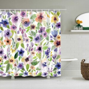 Colorful Cute Flower Shower Curtain, Purple Blue Floral Spring Summer