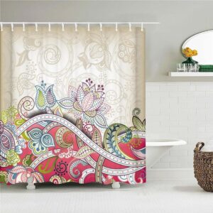 Colorful Floral Shower Curtain, Flowers Garden Pink Lotus Graphic Bath Curtain Accessories