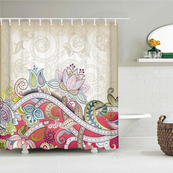 Colorful Floral Shower Curtain, Flowers Garden Pink Lotus Graphic Bath Curtain Accessories