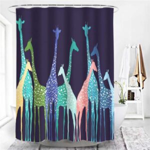 Colorful Giraffes Shower Curtain, Animal Fauna Wildlife Forest Pattern Fabric Bathroom Curtain Accessories