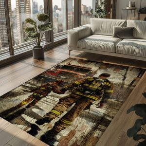 Commemorative Touch: Dad Fire Fighter and Son Firefighter Inspired Personalized Rugs, Firefighter Rugs for Living Room Bedroom, Firefighter Rectangular Rugs Full Size FR89