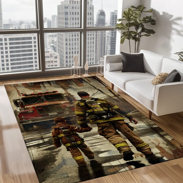 Commemorative Touch: Dad Fire Fighter and Son Firefighter Inspired Personalized Rugs, Firefighter Rugs for Living Room Bedroom, Firefighter Rectangular Rugs Full Size FR89