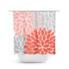 Coral And Gray Shower Curtain, Floral Bath Curtain, Orange Bathroom, Fabric Shower Curtain, Girls Bathroom Decor, Coral Bathroom