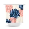 Coral And Navy Shower Curtain, Floral Shower Curtain, Flower Burst Bathtub Curtain, Coral Blue Bathroom Decor, Modern Bathroom
