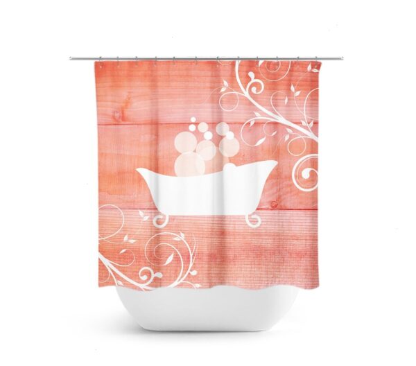 Coral Shower Curtain, Coral Bathroom Decor, Bathtub Curtain, Farmhouse Bathroom, Country Bathroom, Claw Tub Bath Curtain