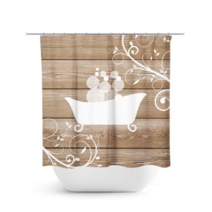 Country Decor Shower Curtain, Brown And White Bathtub Curtain, Rustic Bathroom Decor, Farmhouse Bathroom, Art Shower Curtain