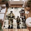 Courageous Dad Firefighter and Son Custom Rectangular Rug: Honor Generations of Bravery, Firefighter Rugs for Living Room Bedroom, Firefighter Rectangular Rugs Full Size FR77