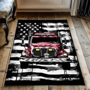 Courageous Firefighter America Flag Design Personalized Rug: Showcase Patriotism and Heroism, Firefighter Rugs for Living Room Bedroom, Firefighter Rectangular Rugs Full Size FR56