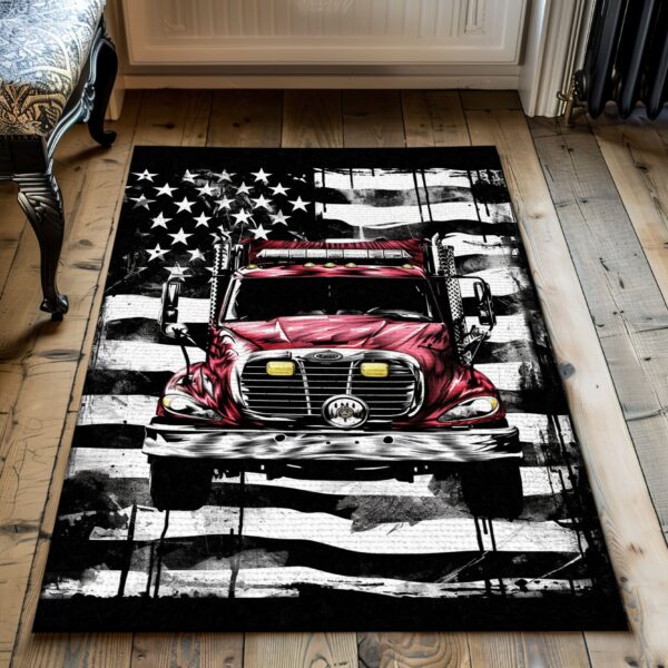 Courageous Firefighter America Flag Design Personalized Rug: Showcase Patriotism and Heroism, Firefighter Rugs for Living Room Bedroom, Firefighter Rectangular Rugs Full Size FR56