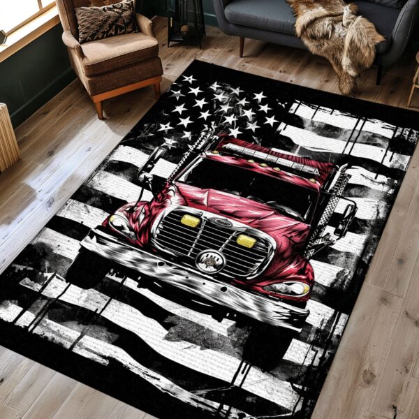 Courageous Firefighter America Flag Design Personalized Rug: Showcase Patriotism and Heroism, Firefighter Rugs for Living Room Bedroom, Firefighter Rectangular Rugs Full Size FR56