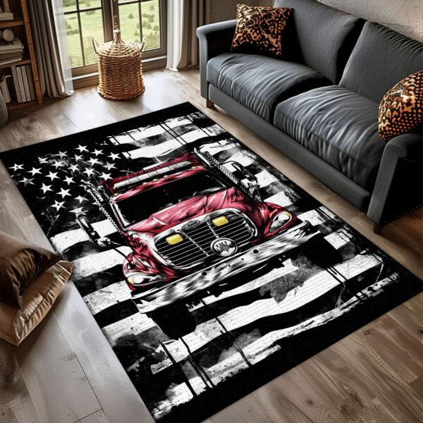 Courageous Firefighter America Flag Design Personalized Rug: Showcase Patriotism and Heroism, Firefighter Rugs for Living Room Bedroom, Firefighter Rectangular Rugs Full Size FR56