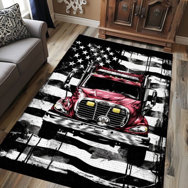 Courageous Firefighter America Flag Design Personalized Rug: Showcase Patriotism and Heroism, Firefighter Rugs for Living Room Bedroom, Firefighter Rectangular Rugs Full Size FR56