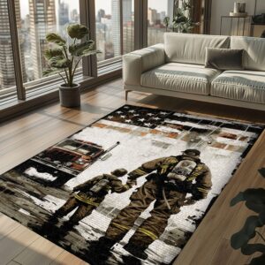 Courageous Firefighter Heroes Custom Carpet: Honor Bravery in Your Home, Firefighter Rugs for Living Room Bedroom, Firefighter Rectangular Rugs Full Size FR70