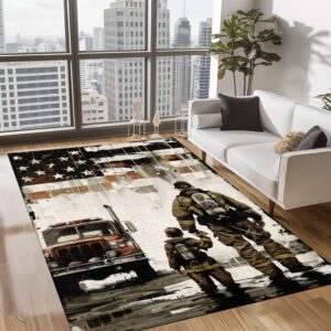 Courageous Firefighter Heroes Custom Carpet: Honor Bravery in Your Home, Firefighter Rugs for Living Room Bedroom, Firefighter Rectangular Rugs Full Size FR70