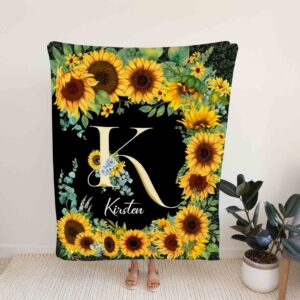 Custom Kids Sunflower Blanket - Personalized Name Blanket