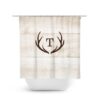 Custom Monogram Shower Curtain, Hunting Lodge Decor, Deer Antler Bathtub Curtain, Woodland Bathroom, Brown Rustic Shower