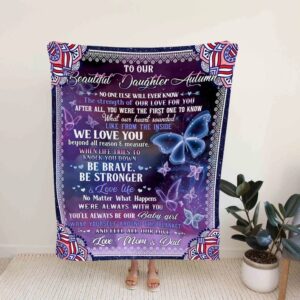 Custom Name Butterfly Dad Quilt Blanket For Daughter - Perfect for Bedroom Decor