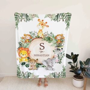 Custom Name Safari Woodland Baby Quilt - Lion, Elephant, Giraffe, Monkey or Home Decoration