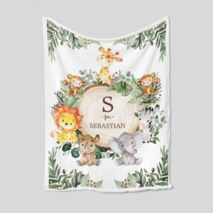 Custom Name Safari Woodland Baby Quilt - Lion, Elephant, Giraffe, Monkey or Home Decoration