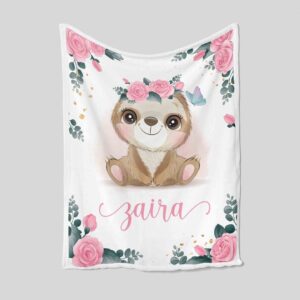 Custom Name Sloth Quilt Blanket - Nursery, Baby Boys And Girls or Great Gifts for Family