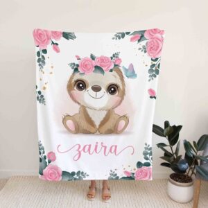 Custom Name Sloth Quilt Blanket - Nursery, Baby Boys And Girls or Great Gifts for Family
