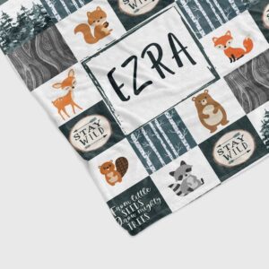 Custom Name Woodland Animal Nursery Quilt Blanket - Newborn, Deer, Fox, Bear, Owl, Rabbit or Perfect for Bedroom Decor