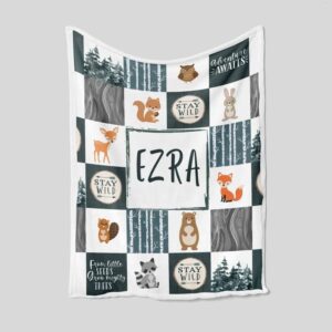 Custom Name Woodland Animal Nursery Quilt Blanket - Newborn, Deer, Fox, Bear, Owl, Rabbit or Perfect for Bedroom Decor