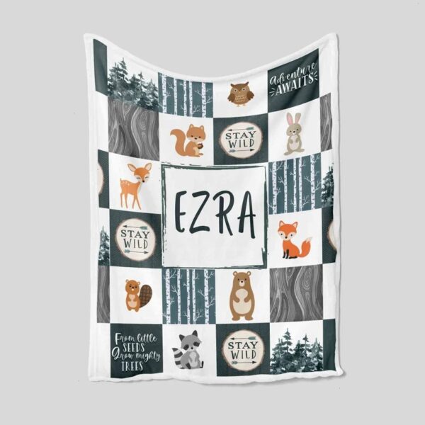 Custom Name Woodland Animal Nursery Quilt Blanket - Newborn, Deer, Fox, Bear, Owl, Rabbit or Perfect for Bedroom Decor