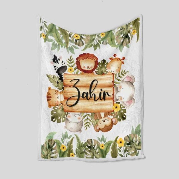 Custom Name Woodland Safari Baby Quilt - Lion, Elephant, Giraffe, Monkey or Great Gifts for Family