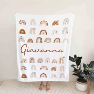 Custom Rainbow Baby Quilt Blanket - With Name, Perfect for Bedroom Decor or Suitable for Home Decoration