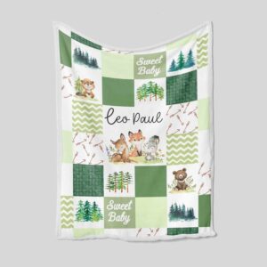 Custom Woodland Baby Blanket - Personalized Name Nursery Quilt Set