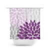 Cute Purple Shower Curtain For Girls Bathroom Decor, Extra Long Fun Floral Bath Curtain For Purple And Gray Modern Bathroom