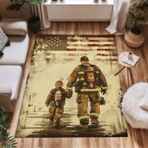 Dad Fire Fighter and Son: Symbolic Fireman Carpet for Home, Firefighter Rugs for Living Room Bedroom, Firefighter Rectangular Rugs Full Size FR84
