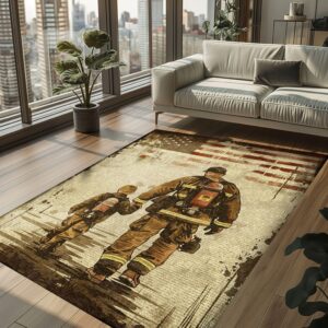 Dad Fire Fighter and Son: Symbolic Fireman Carpet for Home, Firefighter Rugs for Living Room Bedroom, Firefighter Rectangular Rugs Full Size FR84