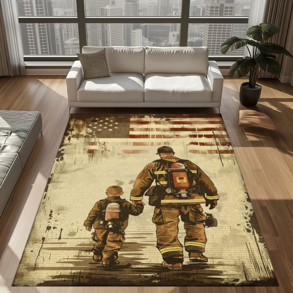 Dad Fire Fighter and Son: Symbolic Fireman Carpet for Home, Firefighter Rugs for Living Room Bedroom, Firefighter Rectangular Rugs Full Size FR84