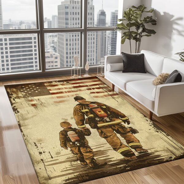Dad Fire Fighter and Son: Symbolic Fireman Carpet for Home, Firefighter Rugs for Living Room Bedroom, Firefighter Rectangular Rugs Full Size FR84