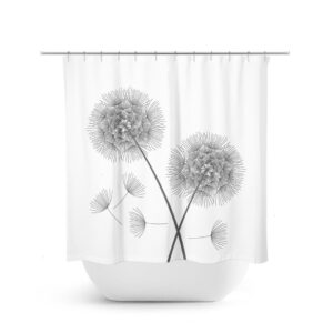 Dandelion Shower Curtain, Farmhouse Bathroom Decor, Flower Bath Curtain, Gray White Bathroom, Grey Shower, Dandelion Bathroom