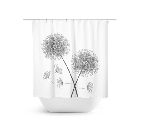 Dandelion Shower Curtain, Farmhouse Bathroom Decor, Flower Bath Curtain, Gray White Bathroom, Grey Shower, Dandelion Bathroom