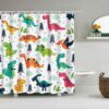 Dinosaur T-Rex Shower Curtain, Colorful Cute Fun Dino Fabric Bathroom Curtain, Kids Children Bathroom Themed