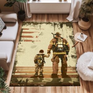 Dynamic Firefighter Heroes Design Personalized Rug: Symbolize Courage and Dedication, Firefighter Rugs for Living Room Bedroom, Firefighter Rectangular Rugs Full Size FR78