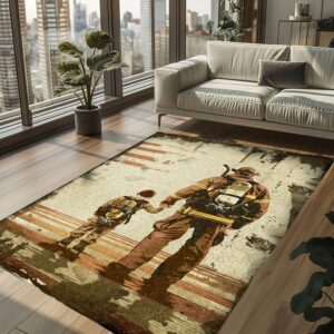 Dynamic Firefighter Heroes Design Personalized Rug: Symbolize Courage and Dedication, Firefighter Rugs for Living Room Bedroom, Firefighter Rectangular Rugs Full Size FR78