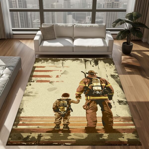 Dynamic Firefighter Heroes Design Personalized Rug: Symbolize Courage and Dedication, Firefighter Rugs for Living Room Bedroom, Firefighter Rectangular Rugs Full Size FR78