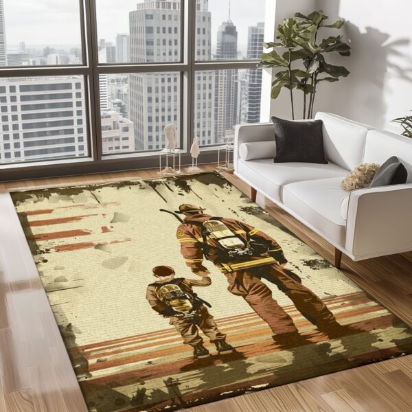 Dynamic Firefighter Heroes Design Personalized Rug: Symbolize Courage and Dedication, Firefighter Rugs for Living Room Bedroom, Firefighter Rectangular Rugs Full Size FR78