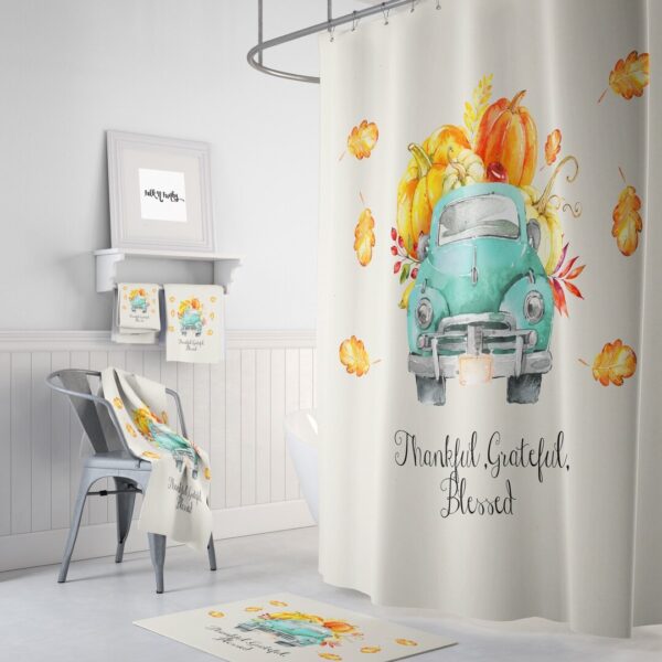 Fall Pumpkin Truck Shower Curtain for Bathroom Decor, Home Decor
