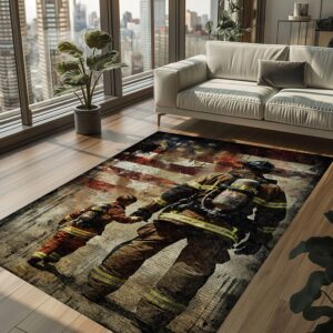 Family Legacy: Dad Fire Fighter and Son Firefighter Personalized Rug Ensemble, Firefighter Rugs for Living Room Bedroom, Firefighter Rectangular Rugs Full Size FR85
