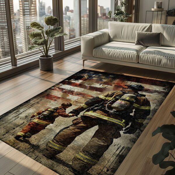 Family Legacy: Dad Fire Fighter and Son Firefighter Personalized Rug Ensemble, Firefighter Rugs for Living Room Bedroom, Firefighter Rectangular Rugs Full Size FR85
