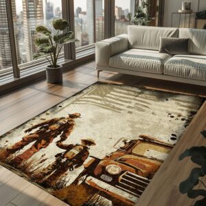 Family Pride: Dad Fire Fighter and Son Firefighter Design Personalized Rugs, Firefighter Rugs for Living Room Bedroom, Firefighter Rectangular Rugs Full Size FR94