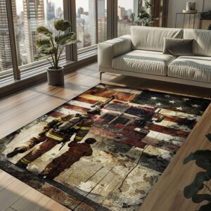 Family Pride: Personalized Firefighter Rugs for Father-Son Bonding, Firefighter Rugs for Living Room Bedroom, Firefighter Rectangular Rugs Full Size FR105