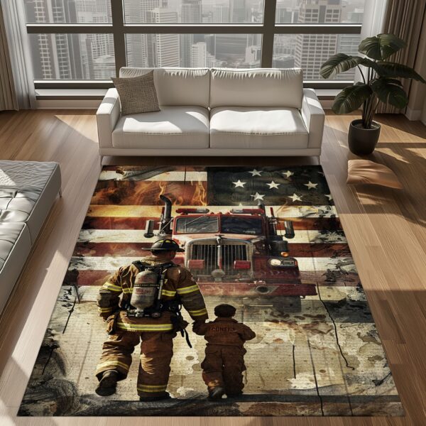 Family Pride: Personalized Firefighter Rugs for Father-Son Bonding, Firefighter Rugs for Living Room Bedroom, Firefighter Rectangular Rugs Full Size FR105